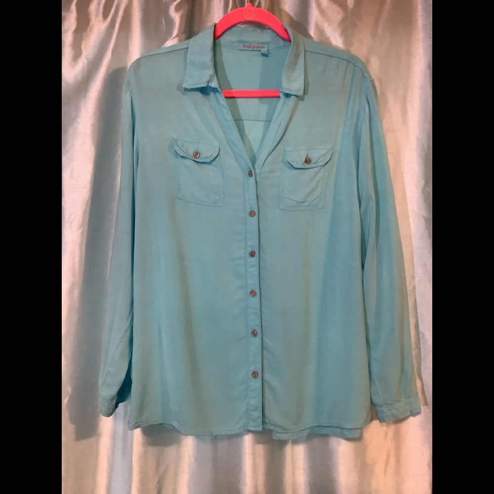 Fresh produce Aqua oxford L/S button-up shirt, NWT